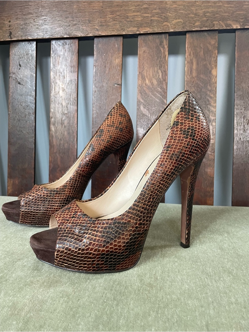 Women's Brown Snakeskin Peep-Toe Stiletto Heels